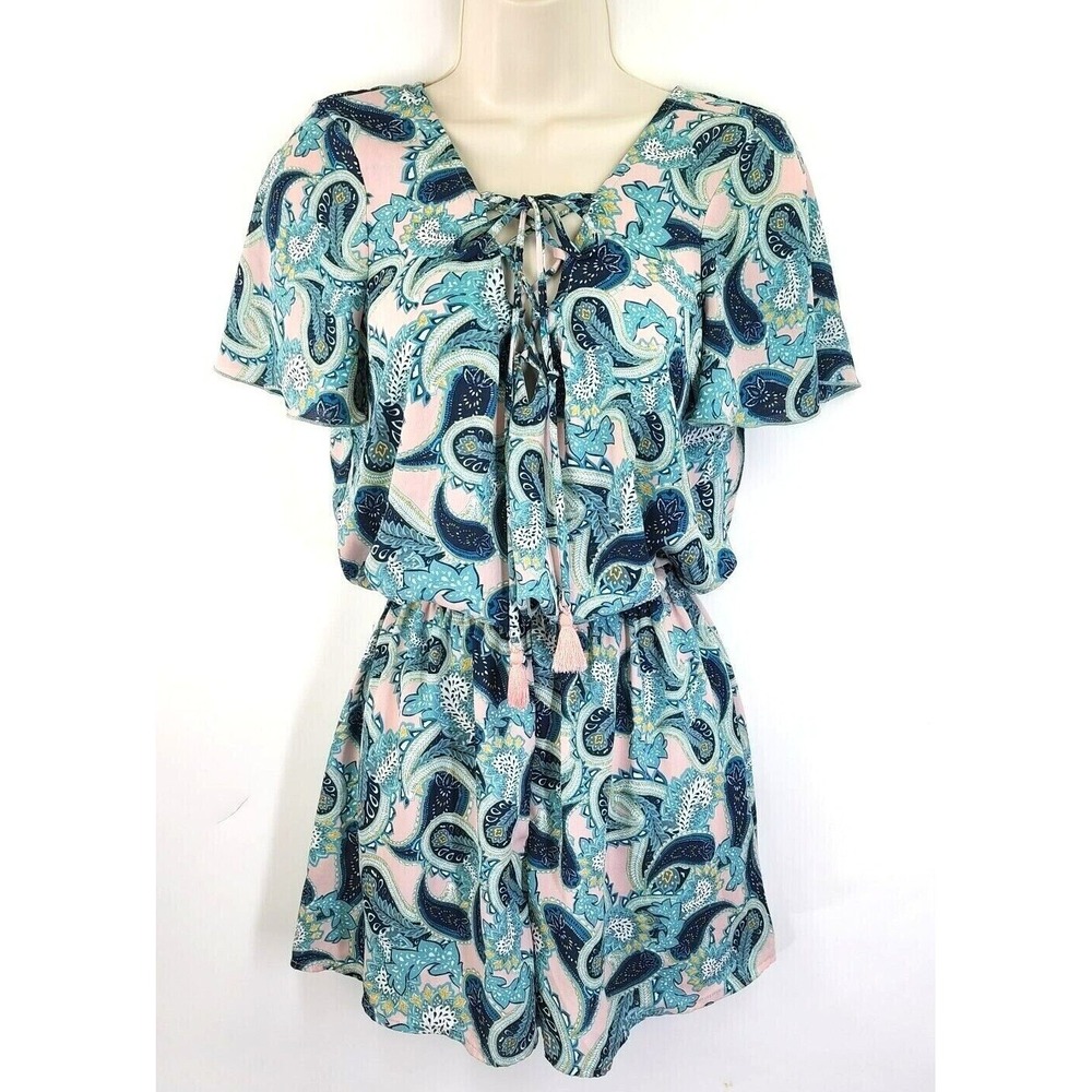 Show Me Your Mumu Romper Women's S Paisley Tassel Blue Pink Jumper